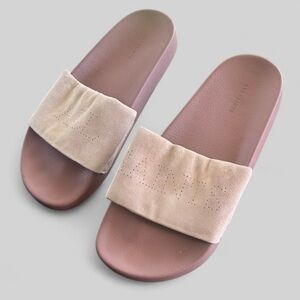 All Saints Karli tan pink understated slides ladies size 9, 39 minimalist chic